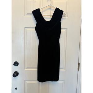 Vintage Ann Klein II Velour Velvet Little Black Bodycon Dress Size 4